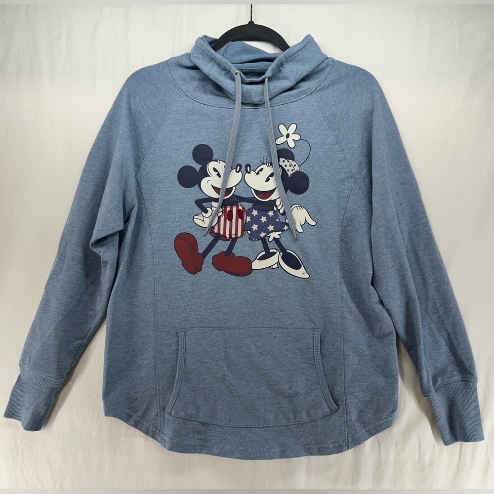 Disney Parks Mickey and Minnie Cowl Neck Sweatshirt Blue Womens Size Medium